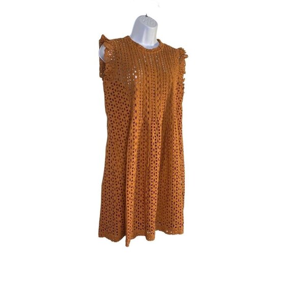 MADEWELL Woman’s Eyelet Ruffle-Sleeve Mini Dress Mulled Cider Cotton Womens SZ M - Picture 3 of 8